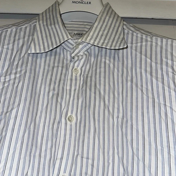 VTG Armani Collezioni Luxury button up shirt L blue stripe L/S Made in Italy - Picture 11 of 12